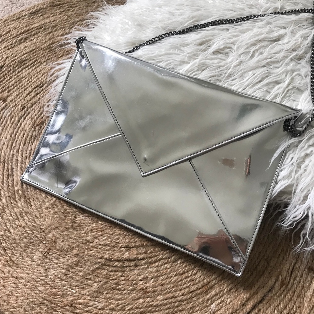 Zara Silver Mirror Envelope Clutch